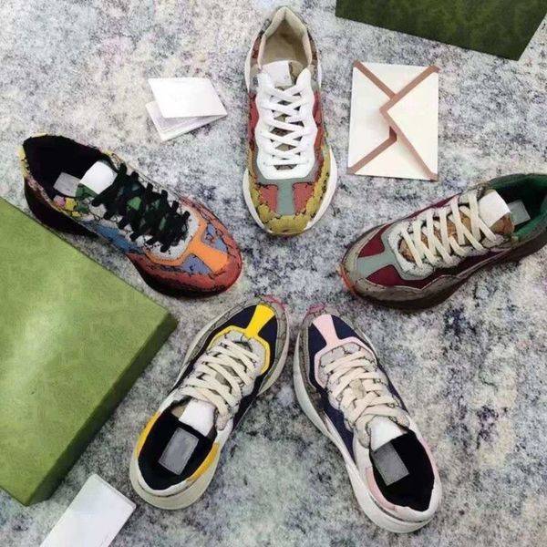 

rhyton shoes luxury brand designer casual shoes men's and women's sneakers for women shoes strawberry wave mouth tiger net print v, Black