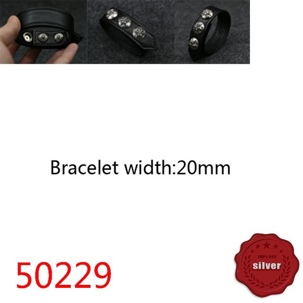 

50229 hip hop s925 sterling silver genuine leather bracelet black leather punk style vintage personalized cross flower letter jewelry couple