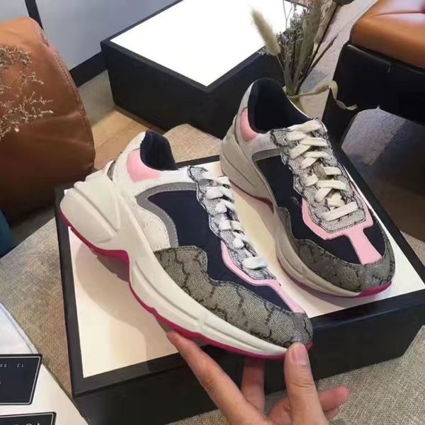 

rhyton shoes luxury brand designer casual shoes men's and women's sneakers for women shoes strawberry wave mouth tiger net print v, Black