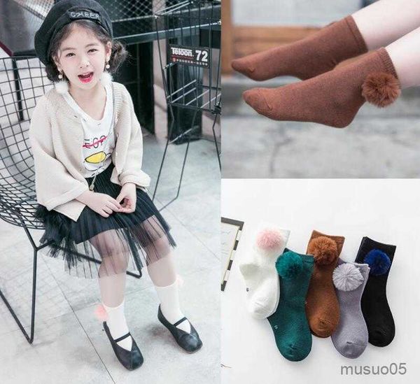 

3pcs socks baby girls with pompon princess autumn new children knitting socks fit, Pink;yellow