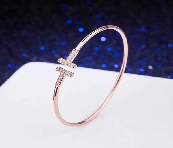 

designer open bracelet bangle sterling silver 18k rose gold fade diamonds double t mother jewelry women4321268, Black