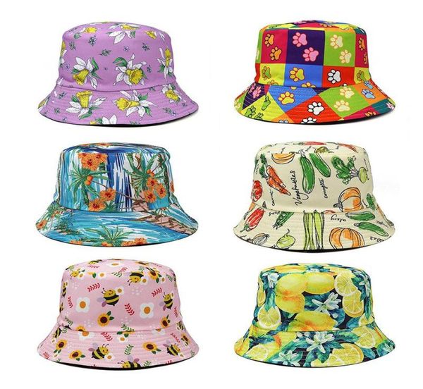

berets 2022 fashion double sided fisherman hat basin female flower fruit pattern sun foreign trade spring trendy6563528, Blue;gray