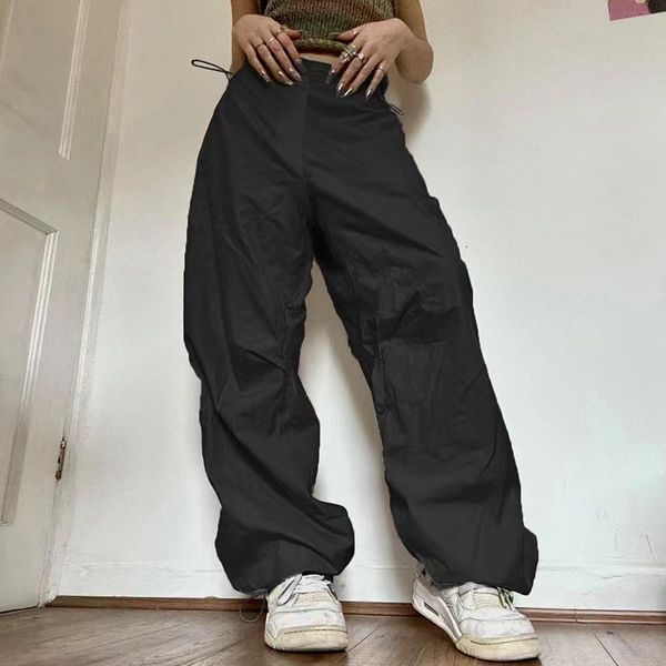 

women's pants s y2k street loose cargo pants wide leg american vintage trousers adjustment high waist casual hip hop style trouser 2305, Black;white