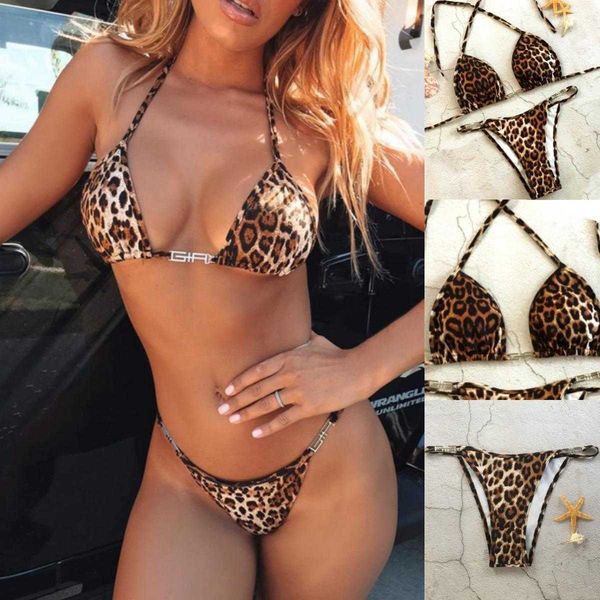 

split leopard print swimsuit drawstring outdoor bikini quick drying, White;black