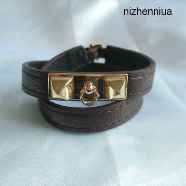 

hermm luxury belt fan jiepai punk rivet double layer leather bracelet multi color 3dip, Silver