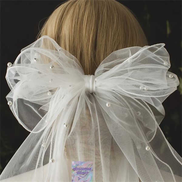 

2023 wedding veils short bridal veils soft tulle with pearls big bow, Black