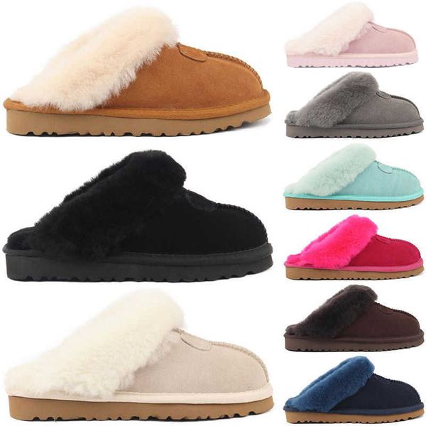 

men women winter slippers slides sandals designer fur sliders slip-on flip flops chestnut black pink grey keep warm thick bottom mens slippe, White;red