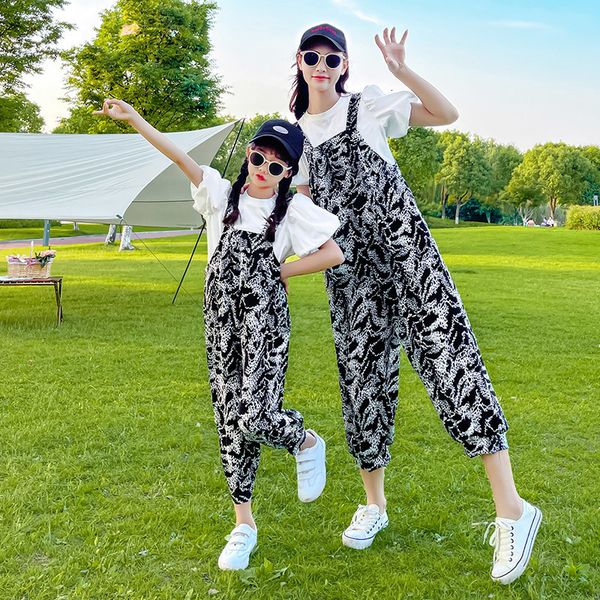 

family matching outfits mother and daughter matching clothes sets girls summer outfits women's suit parent-child tshirt pants 2 piece c, Blue