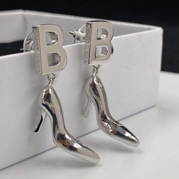 

luxury brand design 14k gold letter b high heels women earrings, Silver