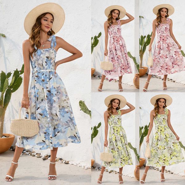 

floral print strap dress summer wrap leisure vacation travel, Black;gray