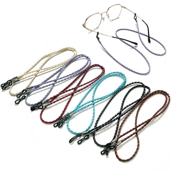 eyeglasses chain holder thick twist sunglasses pu leather rope braided glasses chain solid lanyard non-slip strap cord