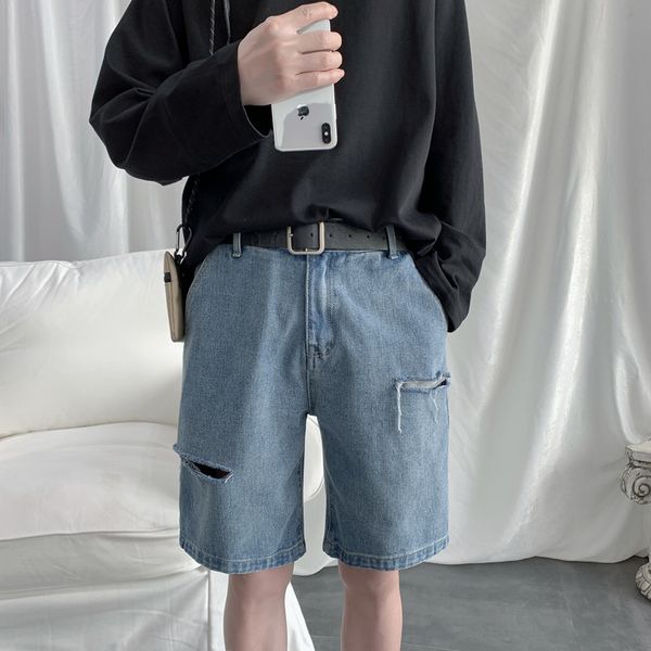 

men's shorts summer streetwear baggy short jeans men korean fashion loose straight wide leg denim shorts male brand black blue 230506, White;black