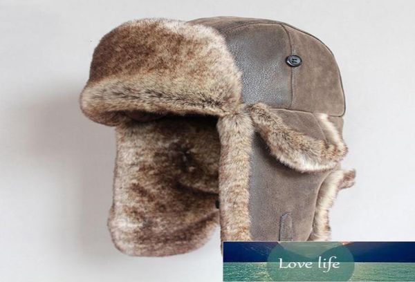 

bomber hats winter men warm russian ushanka hat with ear flap pu leather fur trapper cap earflap factory expert design quali4127421, Blue;gray