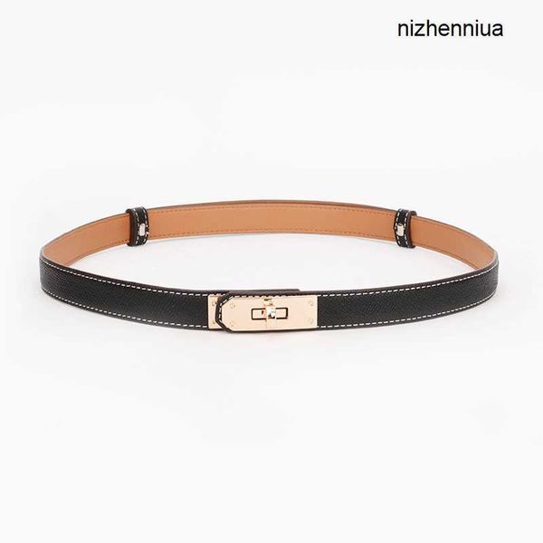 

hermm luxury belt new belt women s waist closure lock buckle simple layer cowhide with large dress decoration solid color single loop k3v5, Silver