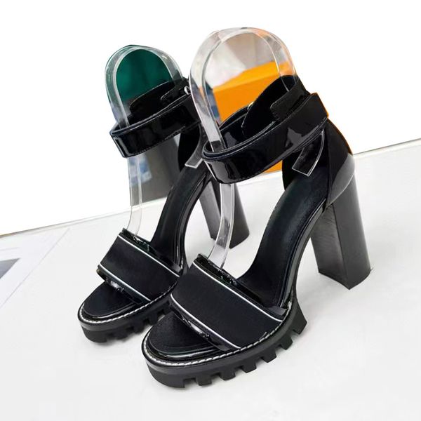 

genuine leather sandals for women's footwear platform heels for party mode, Black