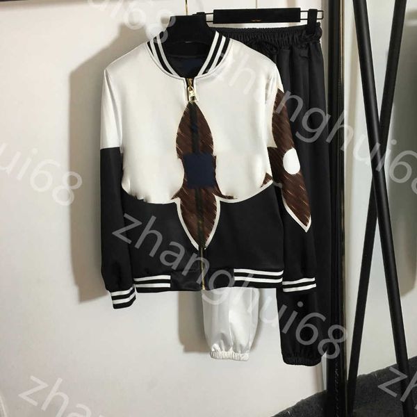 

23ss women tracksuit womens designer clothing casual suit color contrasting printed stand collar long sleeve jacket elastic waist trousers s, Gray