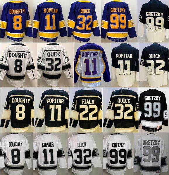 

reverse retro ice hockey 11 anze kopitar jerseys 8 drew doughty 22 kevin fiala 32 jonathan quick 99 wayne gretzky blank white black purple s, Black;red
