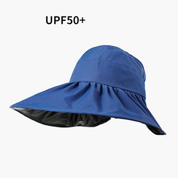 

anti uv hat summer straw large wide brim sun visor cap beach empty cap with ribbon string(blue color), Pink;blue
