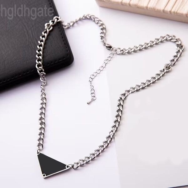 

metal designer necklace jewlery for trendy tiktok birthday present beautiful black white chains for men exquisite triangular pendant necklac, Silver