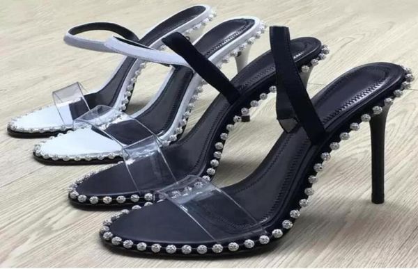 

agrade rhinestone real leather dress shoes studded sling back sandals sandals nova high heels size 34 to 409596405, Black