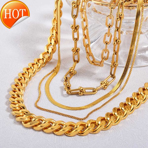

minimalist layered women snake chunky 18k gold plated pvd jewelry stainless steel miami chain necklace cuban link gold chains, Silver
