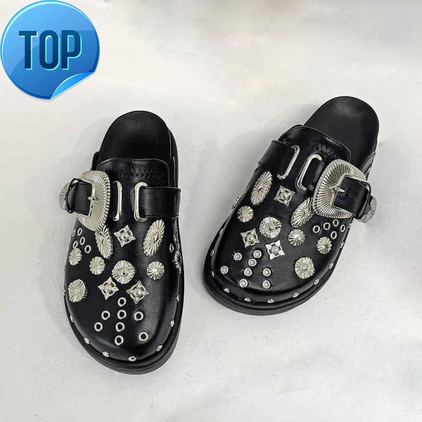 

sandals slippers summer women platform punk rock leather mules creative metal fittings casual party shoes female outd, Black
