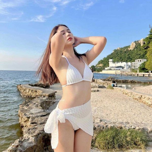 

ins style candy color bikini three piece set vacation swimsuit, White;black