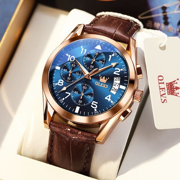 

wristwatches olevs 2878 quartz men watch classic waterproof luminous wristwatch leather strap date display luxury brand for 230506, Slivery;brown