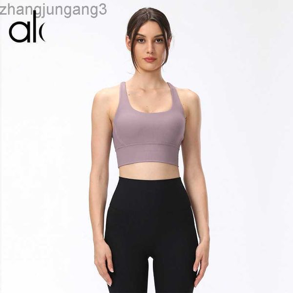 

desginer alo yoga high strength shockproof gathering sports bra for women's rechargeable breast quick dried tank bra, White