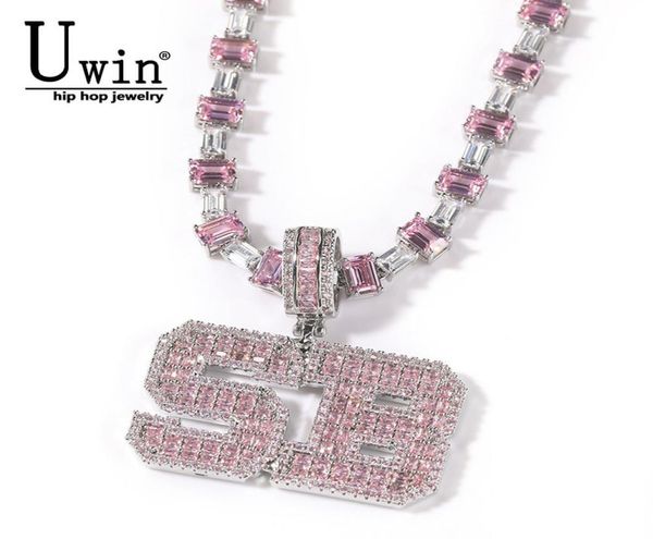 

uwin pink baguette letters custom name necklace pendant with heart tennis chain or baguetter chain iced out personalized jewelry 27621694, Silver