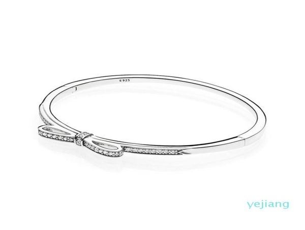 

new arrival 925 sterling silver sparkling bow bangle bracelet original box for pandora cz diamond women weddnig gift jewelry brace2707250, Black