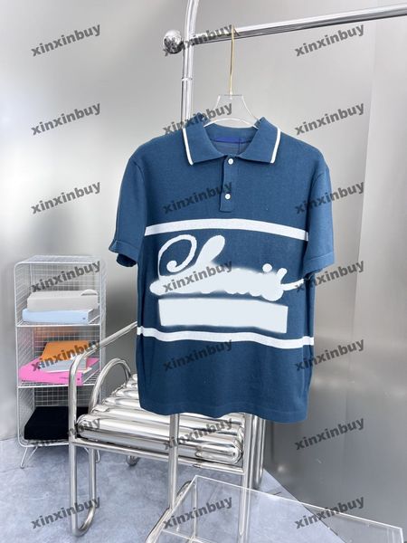 

xinxinbuy men designer tee t shirt 23ss knitted cursive letter jacquard fabric short sleeve cotton women blue s-2xl, Black;brown