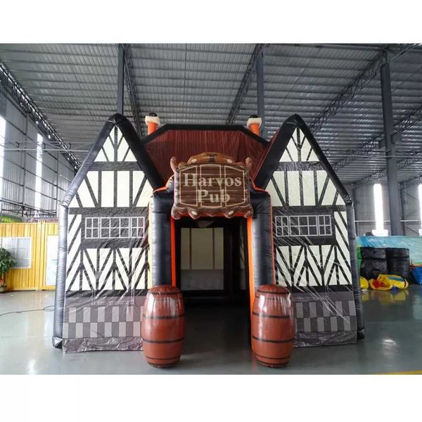

6mlx4mw custom house shaped giant inflatable pub bar tent inflatables irish bars with casks for outdoor party