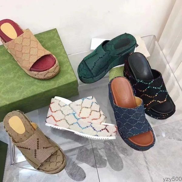 

designer slippers brand thick bottom sandals embroidered letters women wedge sandals wedges platform slides ladies high heels sandal size 35, Black