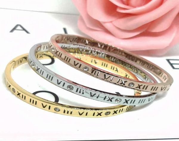 

fashion hollowed out roman digital stainless steel bracelet inlaid with diamond creative titanium accessories9830476, Black