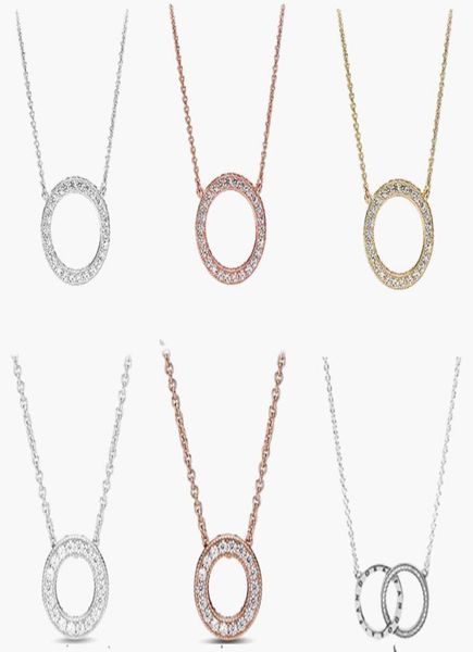 

fine jewelry authentic 925 sterling silver necklace fit pandora pendant couple necklace hollow circle clavicle chain love engageme3000107