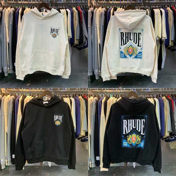 

men's hoodies sweatshirts rhude playing card printing casual men women rhude hoodie sweatshirts pullover high quality, Black