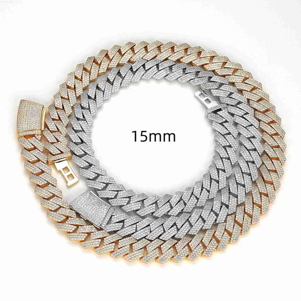 

hip hop luxury 18mm cuban chain moissanite and s925 silver white gold plated jewelry cuban link chain men