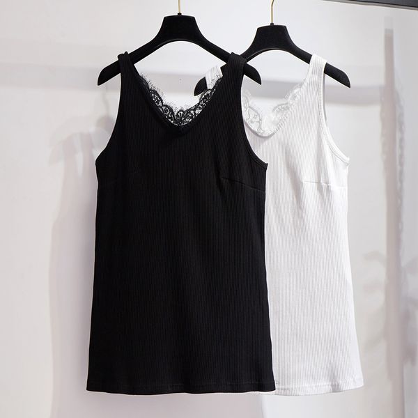 

camisoles tanks size 6xl 150k women's lace tank casual sleeveless solid color v-neck lace high elastic camisole ladies big 230506, Black;white