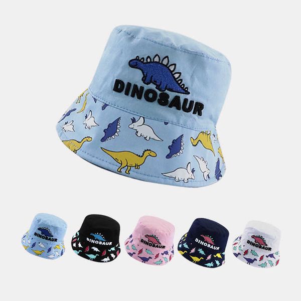 

stingy brim hats children's fisherman hat new cartoon dinosaur embroidered letters sun hat summer thin kids sunscreen hats j230505, Blue;gray