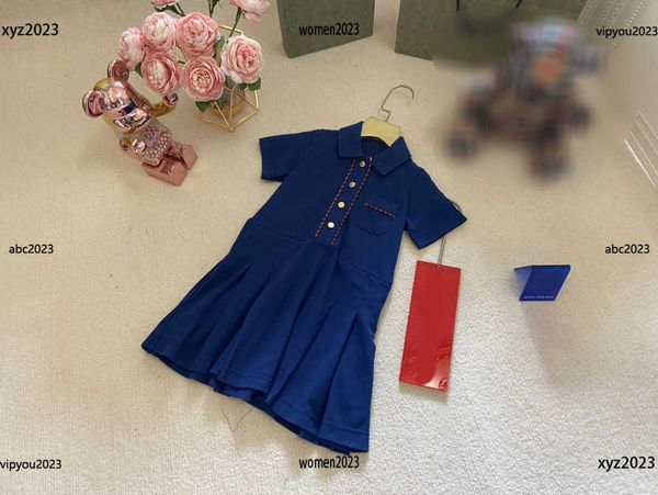 

luxury kids designer clothes baby lapel dress single breasted dress size 100-160 cm chest pocket girl skirt, Red;yellow