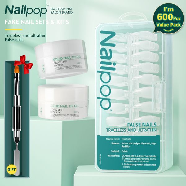 

nail practice display pop 600pcsbox fake s with glue kit almond square coffin short long false press on tips french american capsule 230505