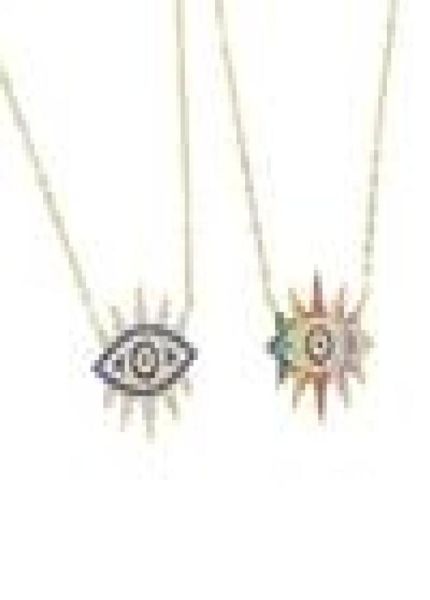 

micro pave blue rainbow cz evil eye eyelash turkish bohemia fashion jewelry women collar chain eye pendant necklace5599535, Golden;silver