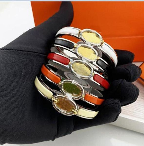 

classic big design enamel jewelry bangle narrow 8mm stainless steel high version ovalshape bangles bracelets for women girls gift4771114, Black