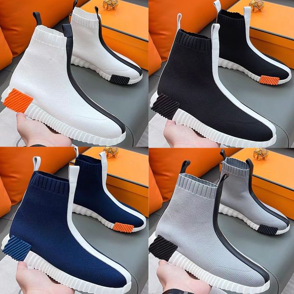 

bouncing high sneakers casual shoe designer luxury knitted mesh leather slips run sports shoes trainers, Black