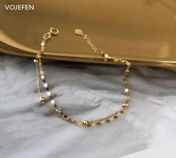 

other bracelets vojefen au750 real gold bracelet 18k double layer tiny ball link and lips chain wrist fine jewelry for women2364608, Golden;silver