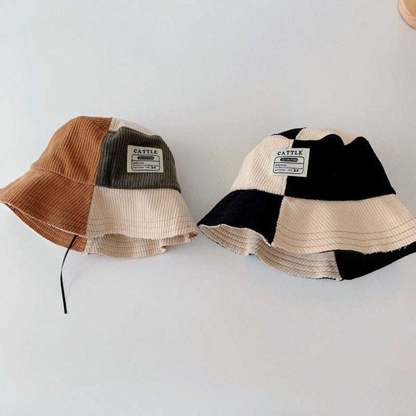 

stingy brim hats ins harajuku style retro color matching children fisherman hat concave shape boys and girls trendy labeling basin hat j2305, Blue;gray