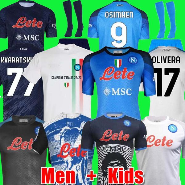 

22 23 napoli soccer jerseys men kit kids sets maglia naples 2022 2023 kvaratskhelia zielinski maradona min jae football shirt t osimhen loza, Black;yellow