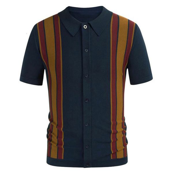 

men's polos 2023 summer vintage casual knit stitching striped contrast polo shirt lapel short sleeve 230506, White;black