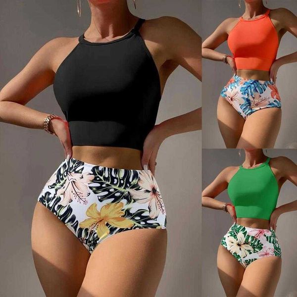 

swimwear fashion split high waist shorts neck bikini, White;black